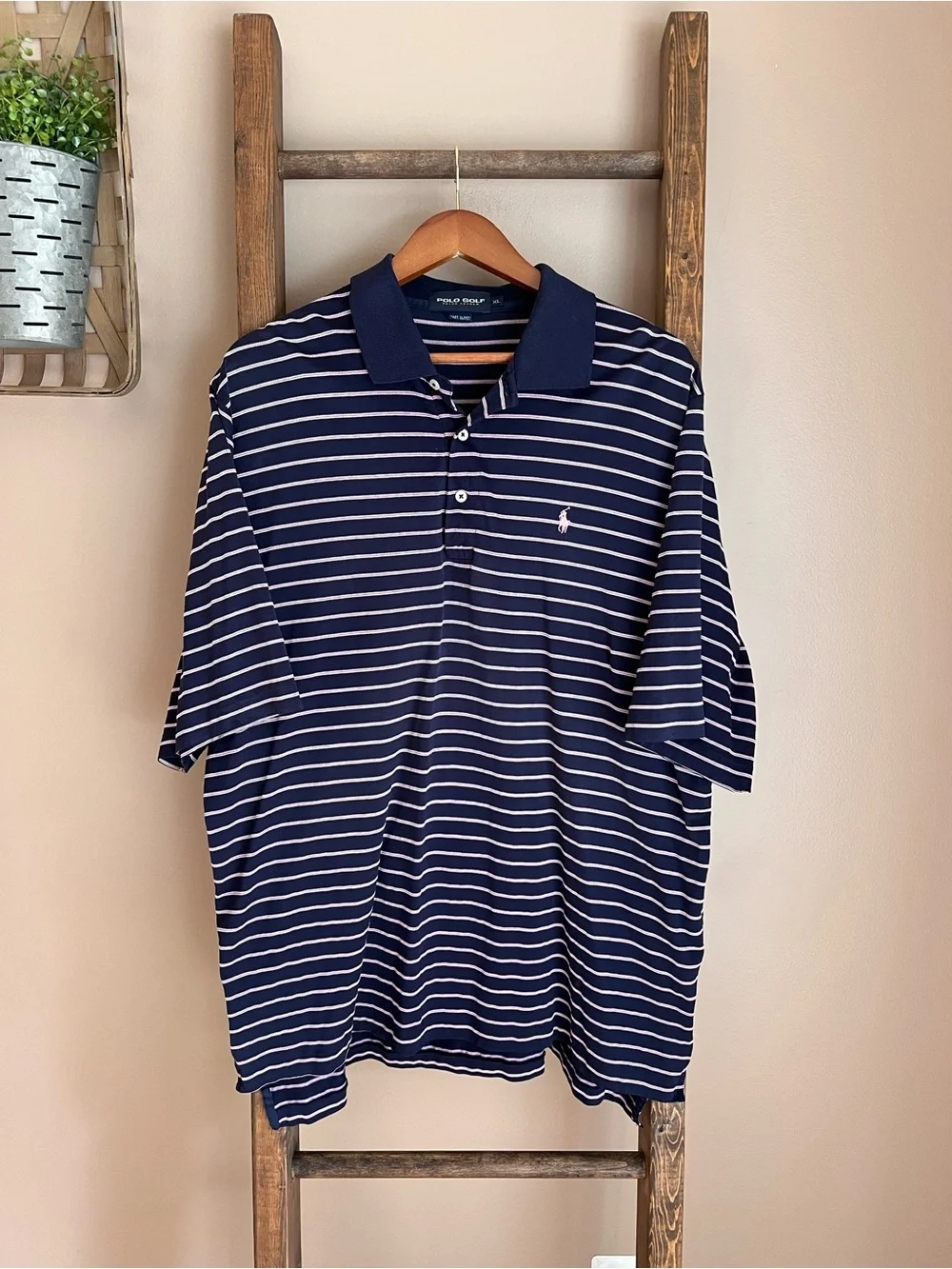 Polo by Ralph Lauren Navy and Pink Stripe Polo Golf Shirt